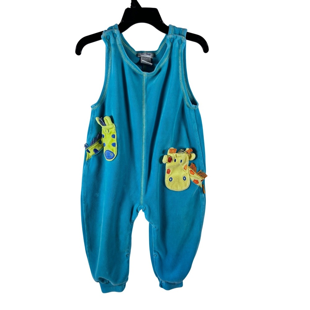 Le Top Romper 24M Blue Giraffe Zebra Velour Sleeveless One Piece Kids